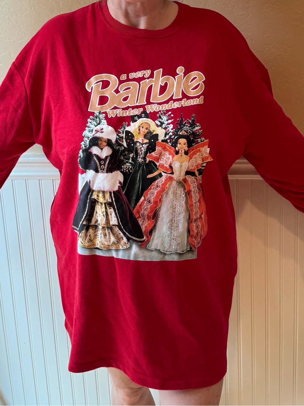 Barbie Red Holiday Graphic Sweatshirt Pajamas Sleepwear Large